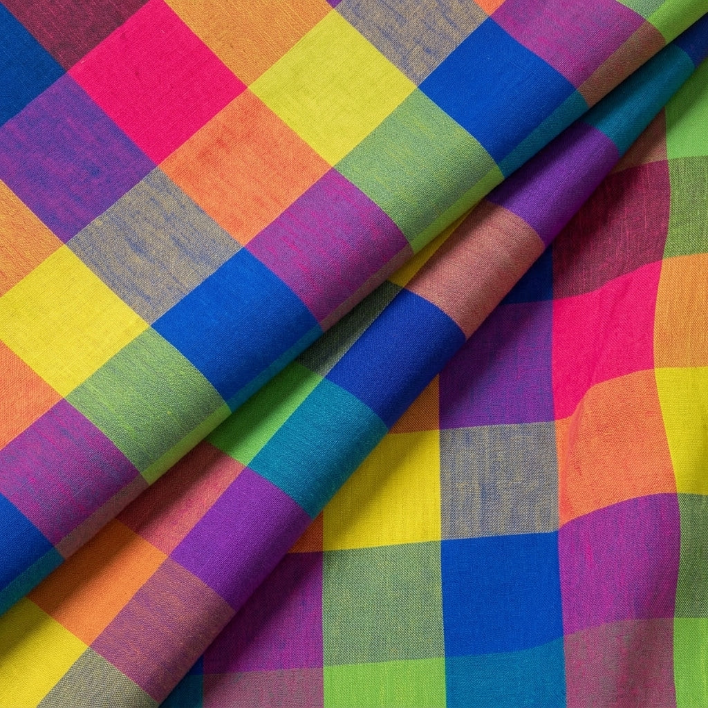 Folded Checked Multicolor Checked Cotton Fabric