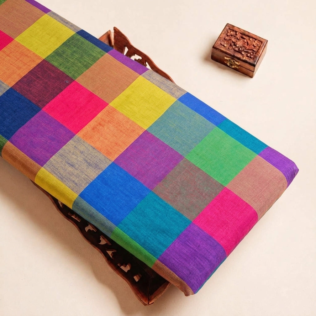 Folded Multicolor Checked Cotton Fabric Highlighting and Texture