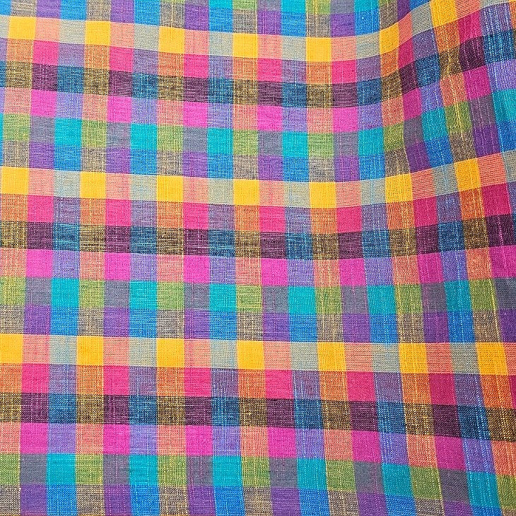 Multicolor Checked Cotton Fabric - EA5054 - EA5054 - Flat fabric