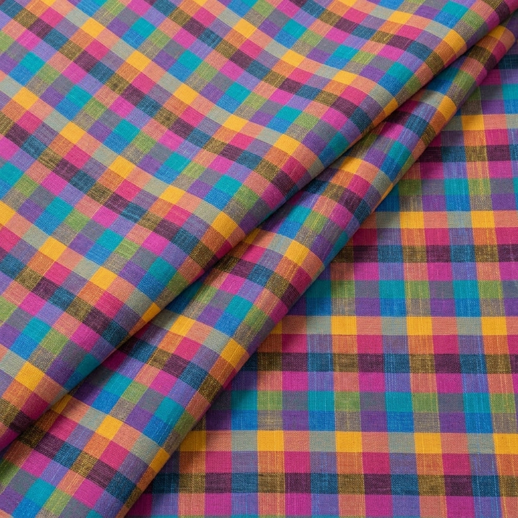 Folded Checked Multicolor Checked Cotton Fabric