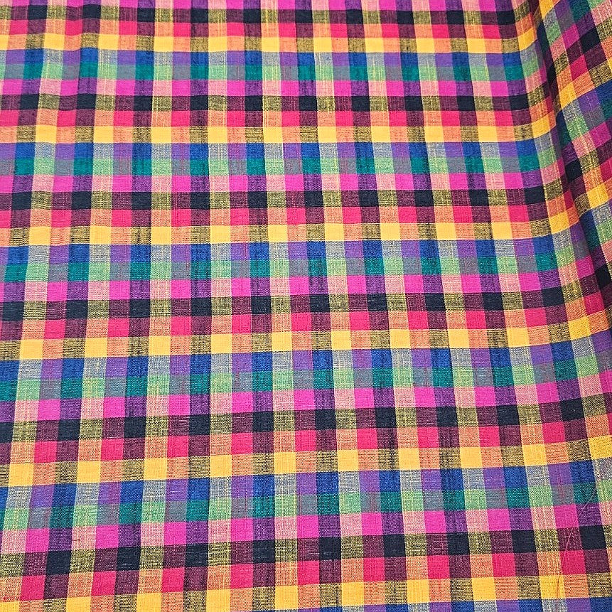 Multicolor Checked Cotton Fabric - EA5055 - EA5055 - Flat fabric