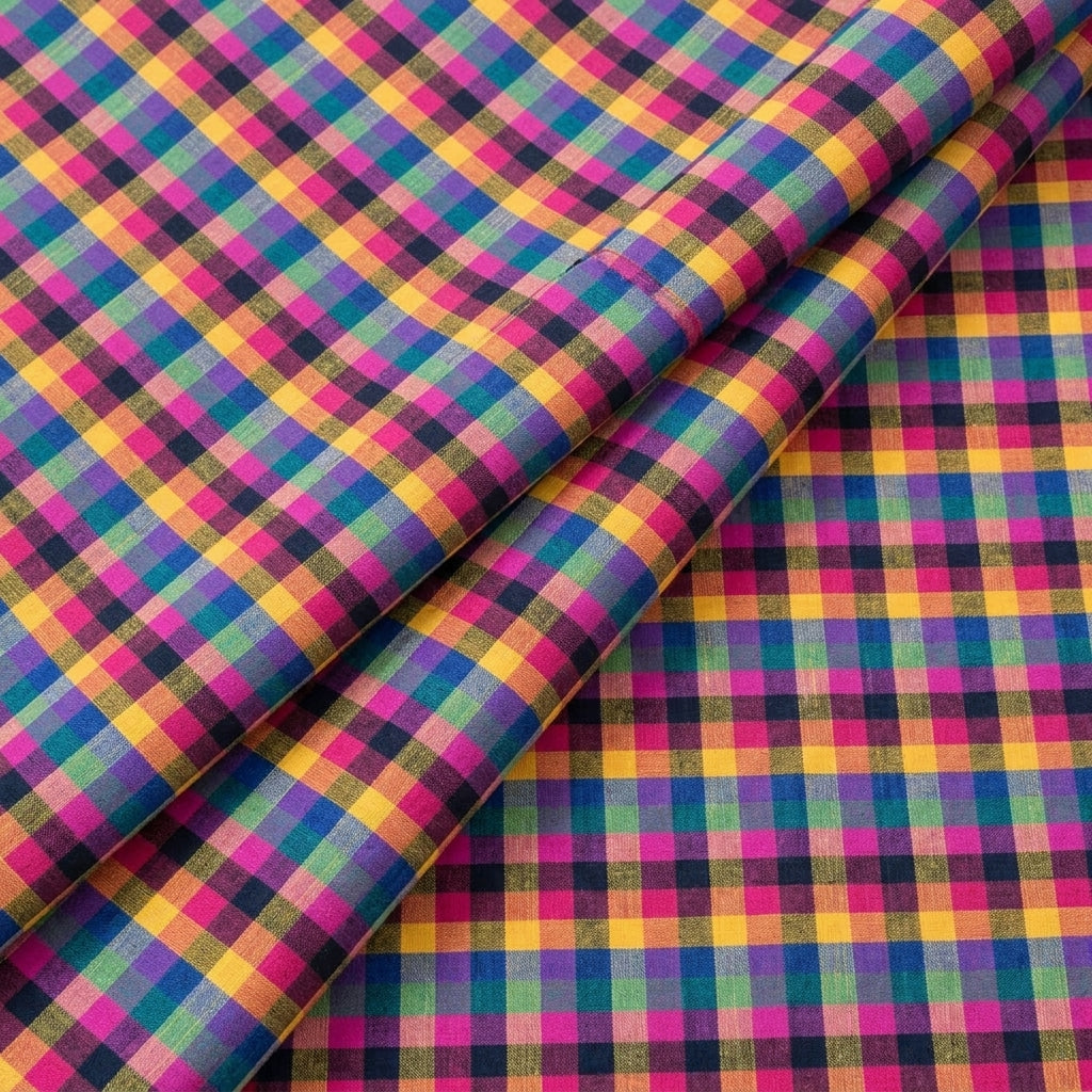 Folded Checked Multicolor Checked Cotton Fabric
