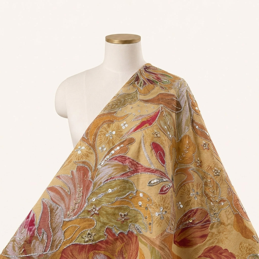 Embroidery Yellow Embroidery Crepe Fabric Draped as a saree