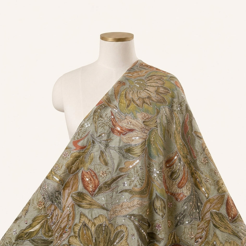 Embroidery Green Embroidery Crepe Fabric Draped as a saree