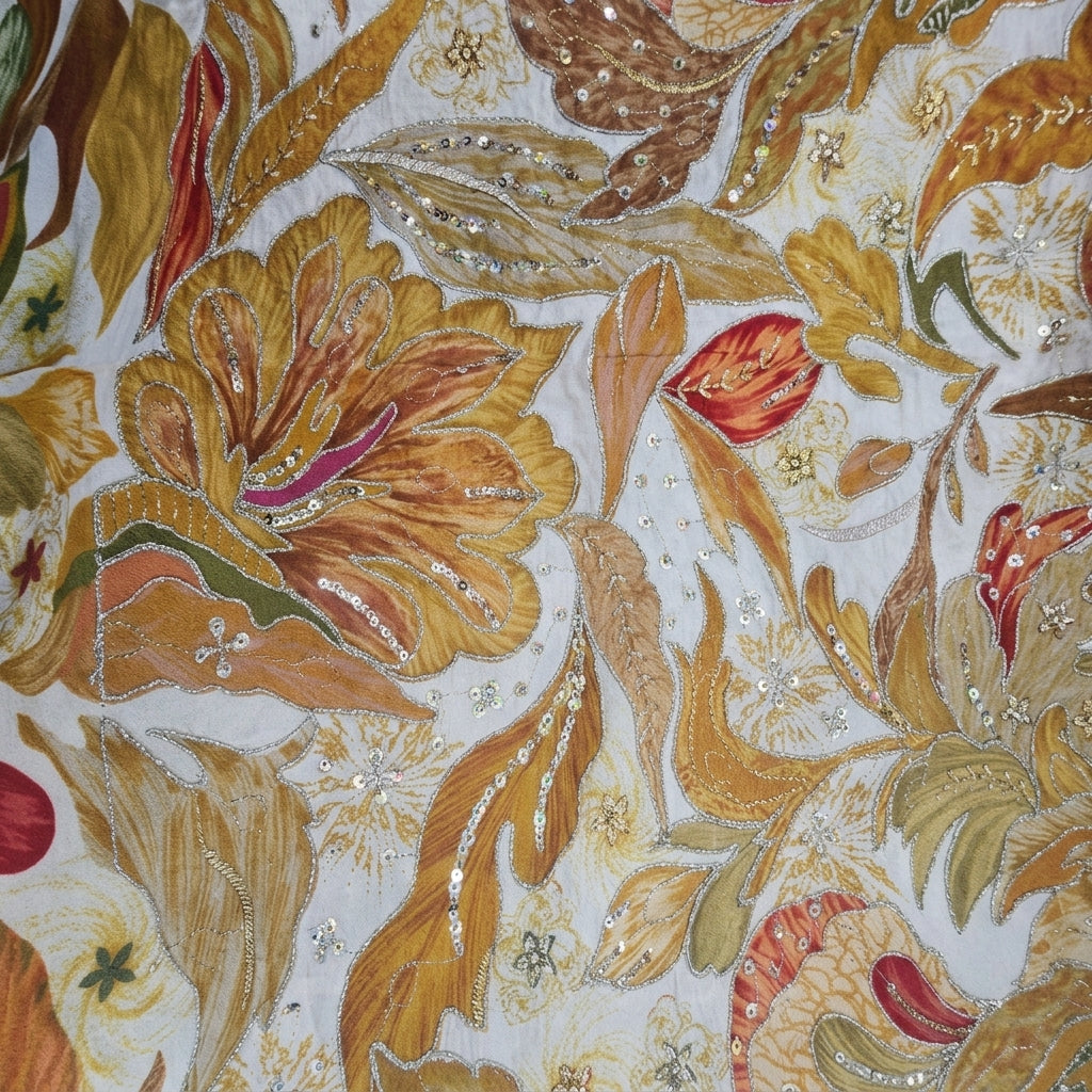 Swirled Embroidery White Embroidery Crepe Fabric