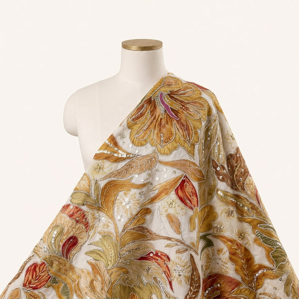 Embroidery White Embroidery Crepe Fabric Draped as a saree