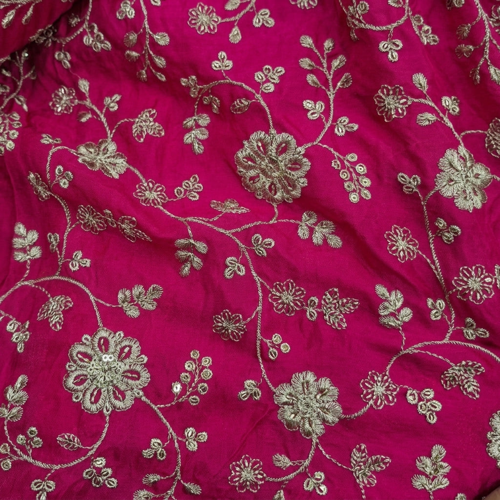 Swirled Embroidery Pink Embroidery Tissue Fabric