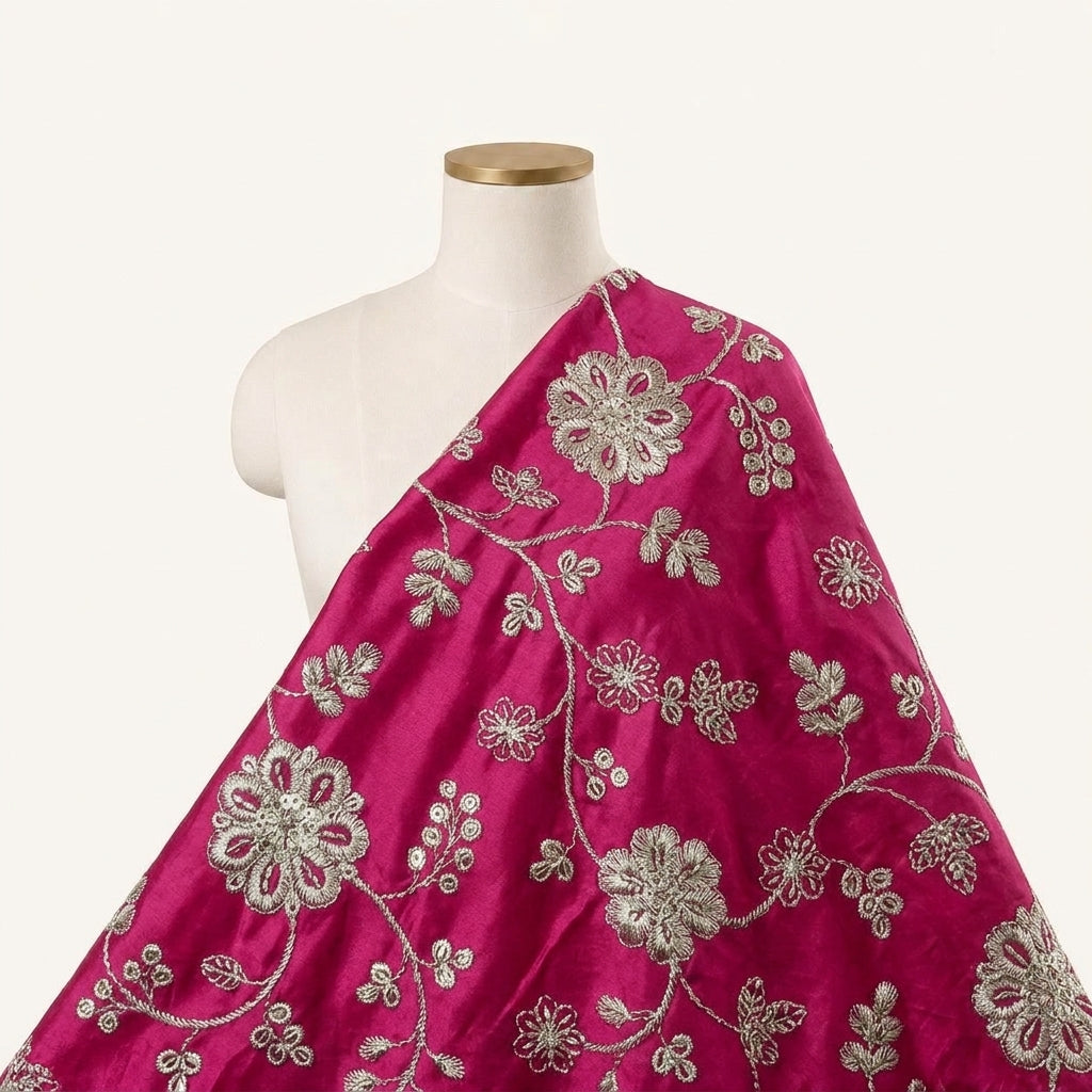 Embroidery Pink Embroidery Tissue Fabric Draped as a saree