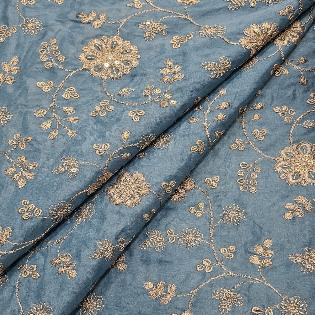 Folded Embroidery Blue Embroidery Tissue Fabric