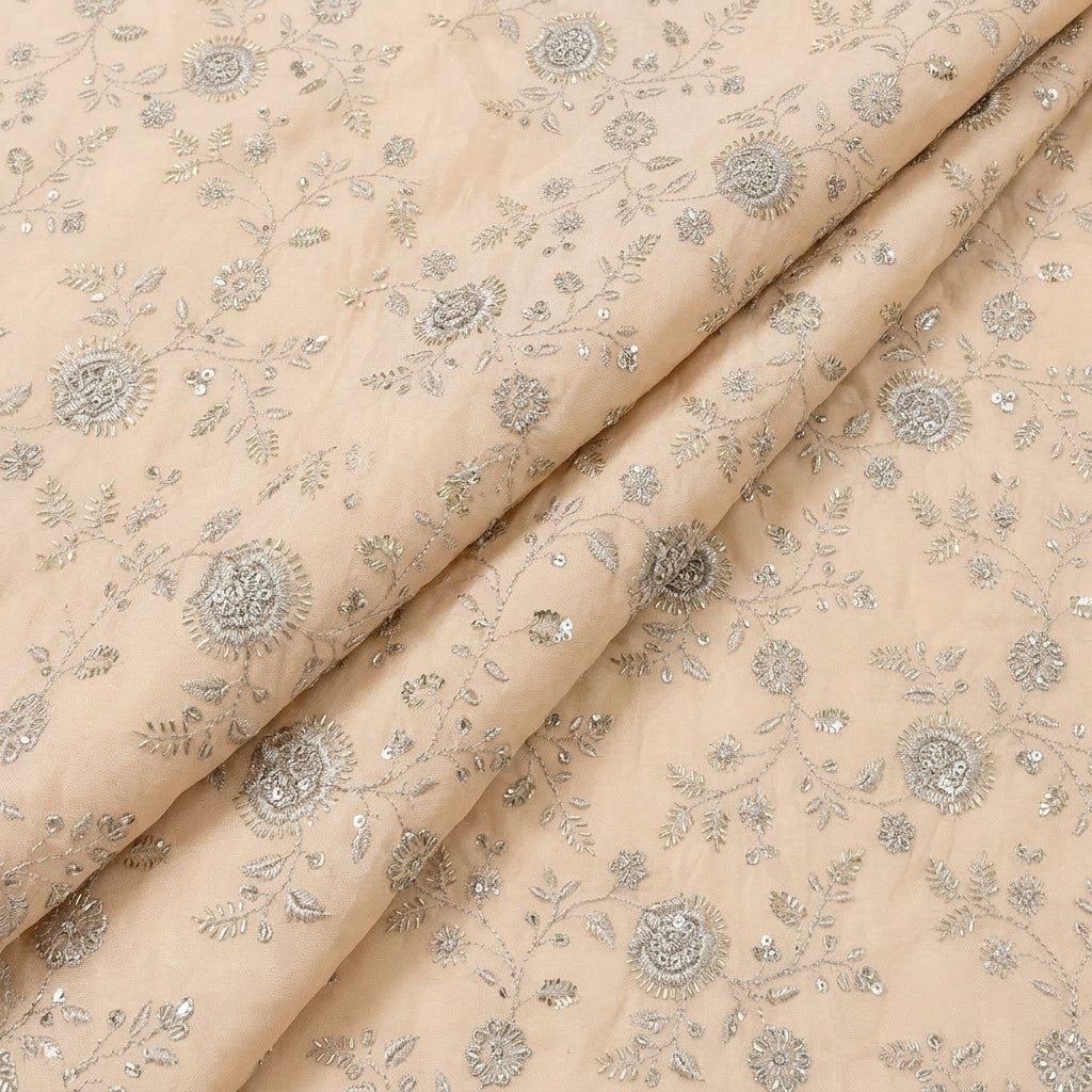 Folded Embroidery Peach Embroidery Tissue Fabric