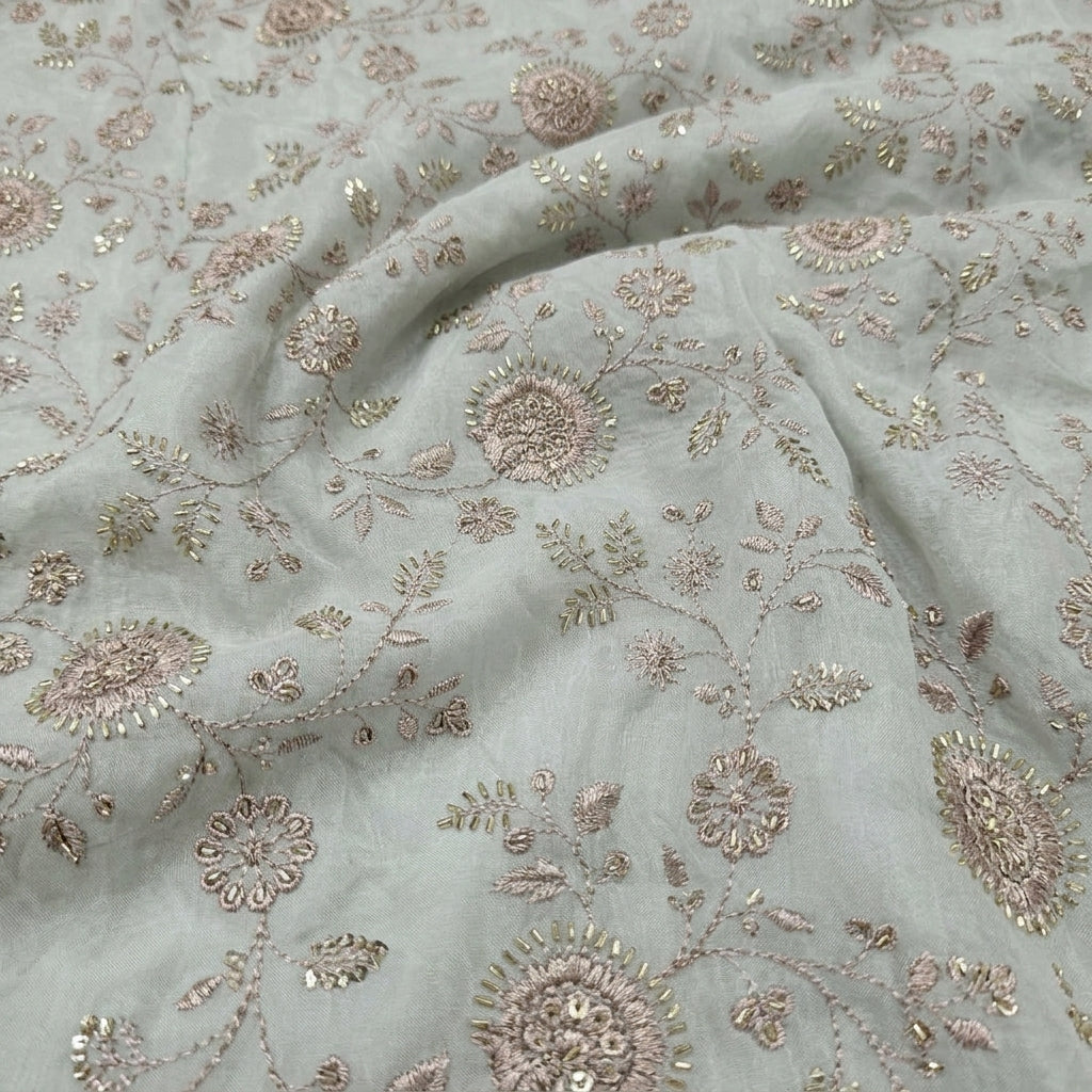 Swirled Embroidery Light Blue Embroidery Tissue Fabric