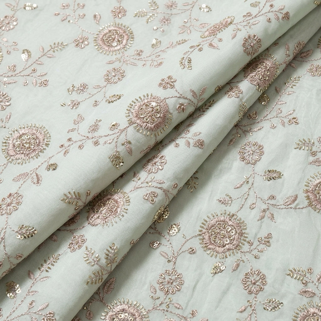 Folded Embroidery Light Blue Embroidery Tissue Fabric