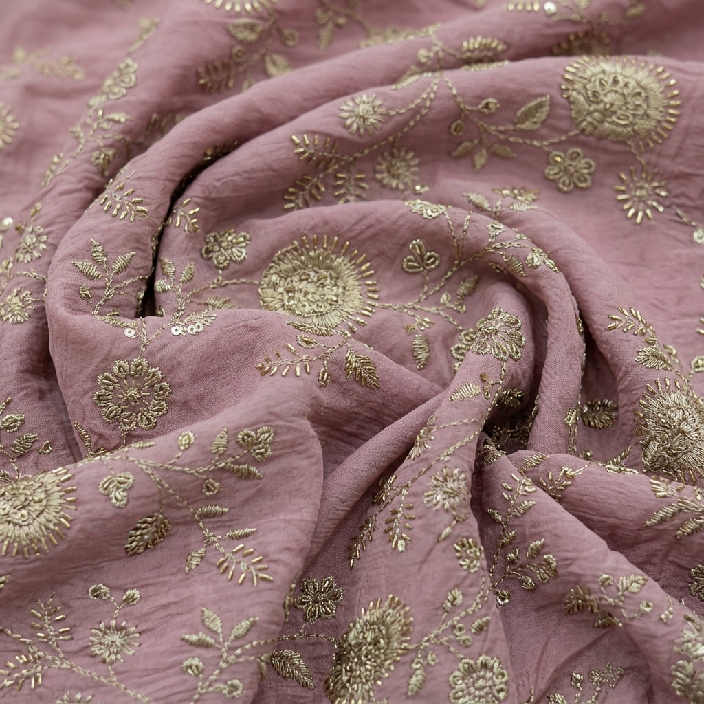 Swirled Embroidery Pink Embroidery Tissue Fabric