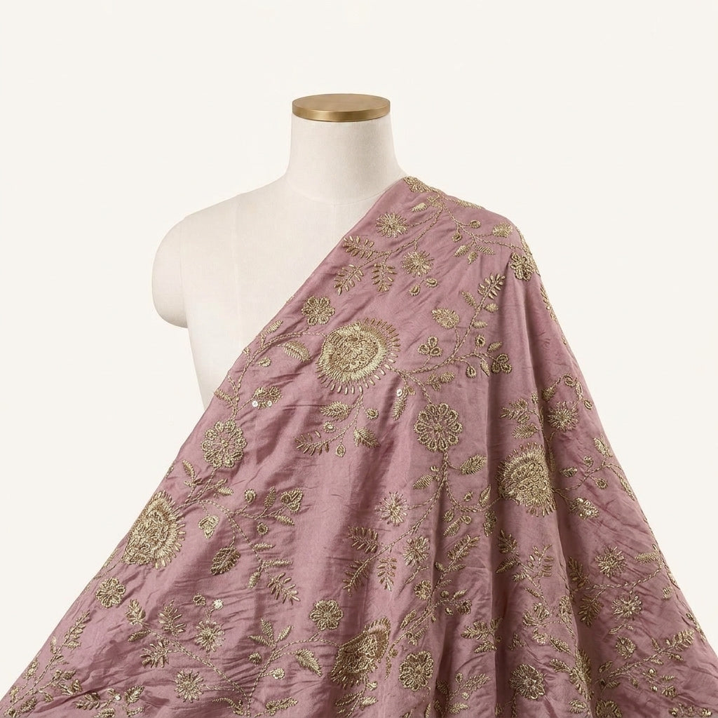 Embroidery Pink Embroidery Tissue Fabric Draped as a saree