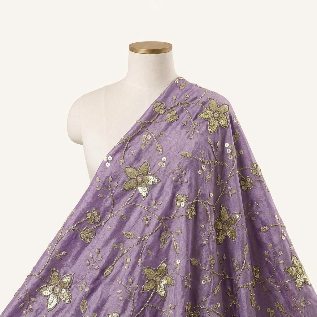 Embroidery Purple Embroidery Organza Fabric Draped as a saree