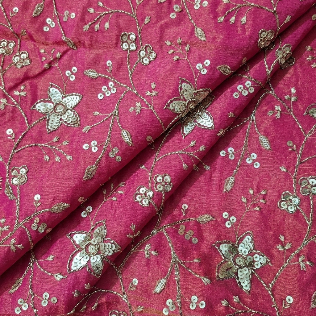 Folded Embroidery Pink Embroidery Organza Fabric