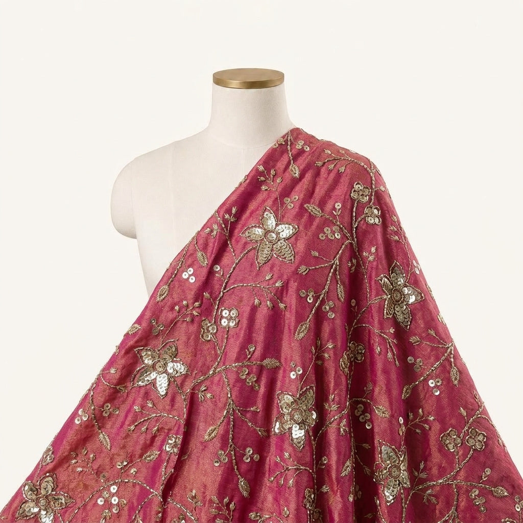 Embroidery Pink Embroidery Organza Fabric Draped as a saree