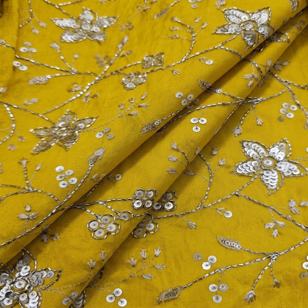 Folded Embroidery Yellow Embroidery Organza Fabric
