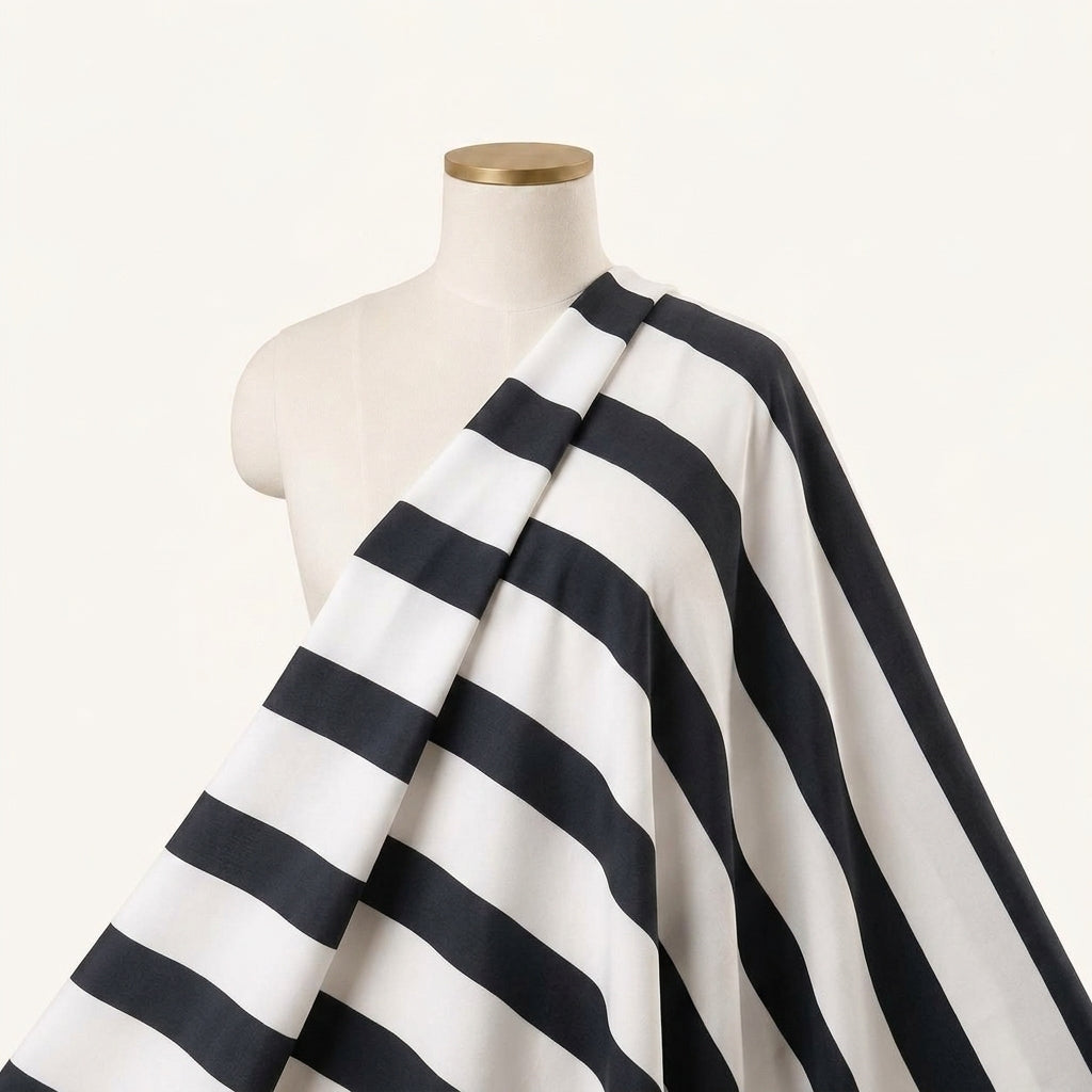 Stripes Off White Stripes Crepe Fabric Draped as a saree