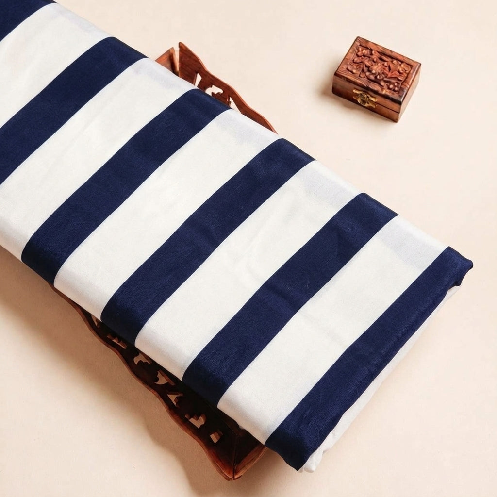 Folded Off White Stripes Crepe Fabric Highlighting and Texture