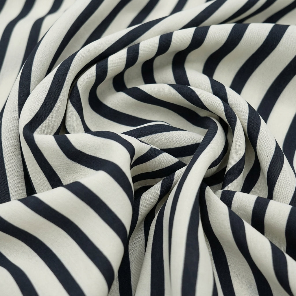 Swirled Stripes Off White Stripes Crepe Fabric