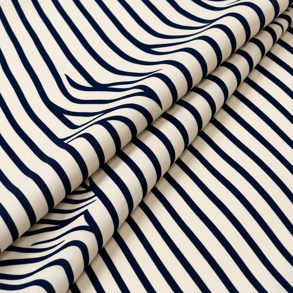 Folded Stripes Off White Stripes Crepe Fabric