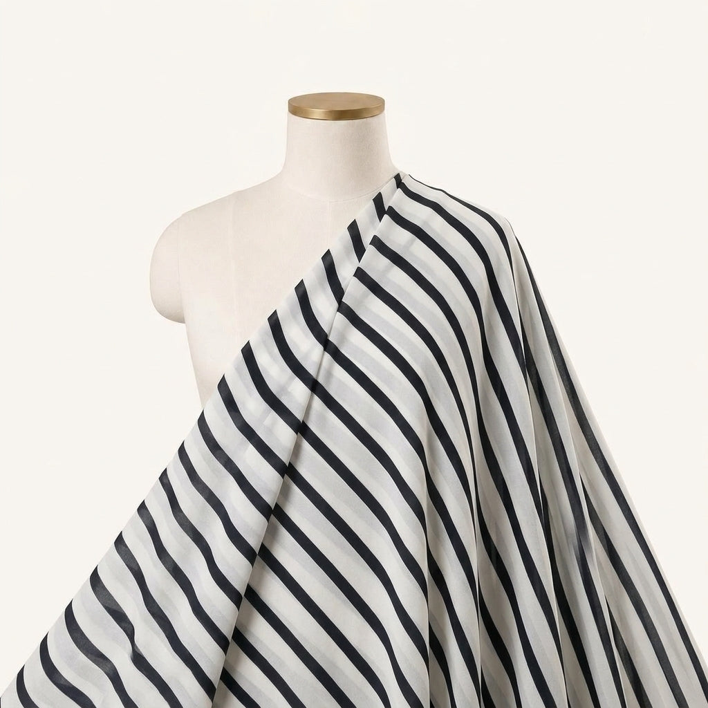 Stripes Off White Stripes Crepe Fabric Draped as a saree