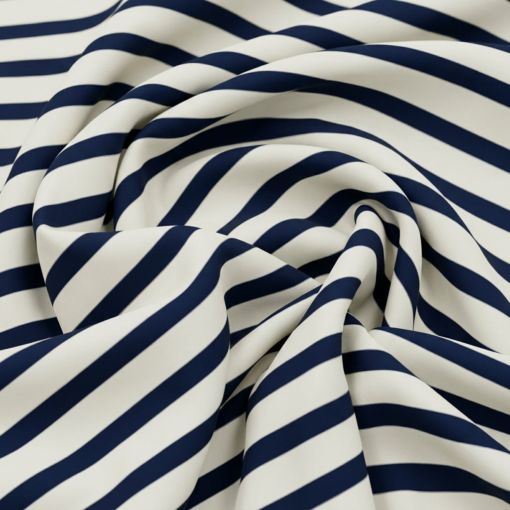 Swirled Stripes Off White Stripes Crepe Fabric