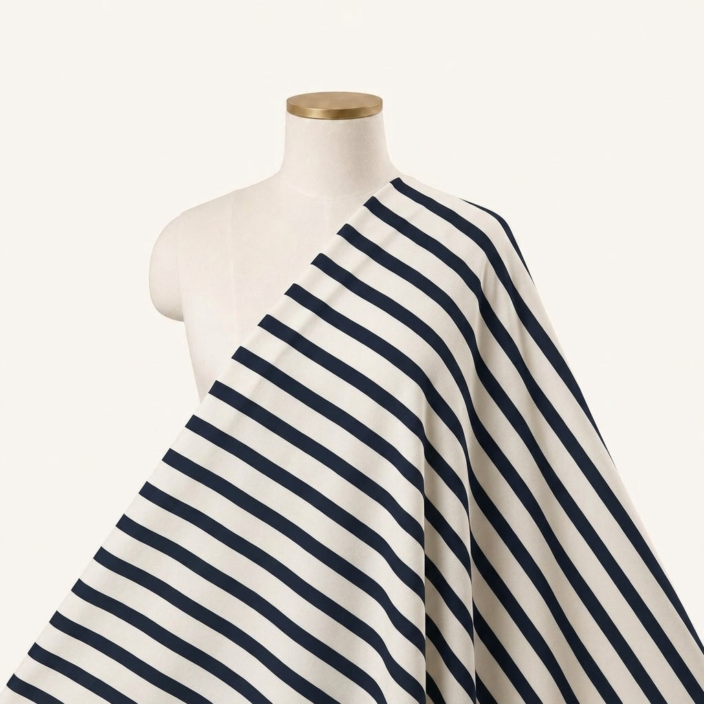 Stripes Off White Stripes Crepe Fabric Draped as a saree