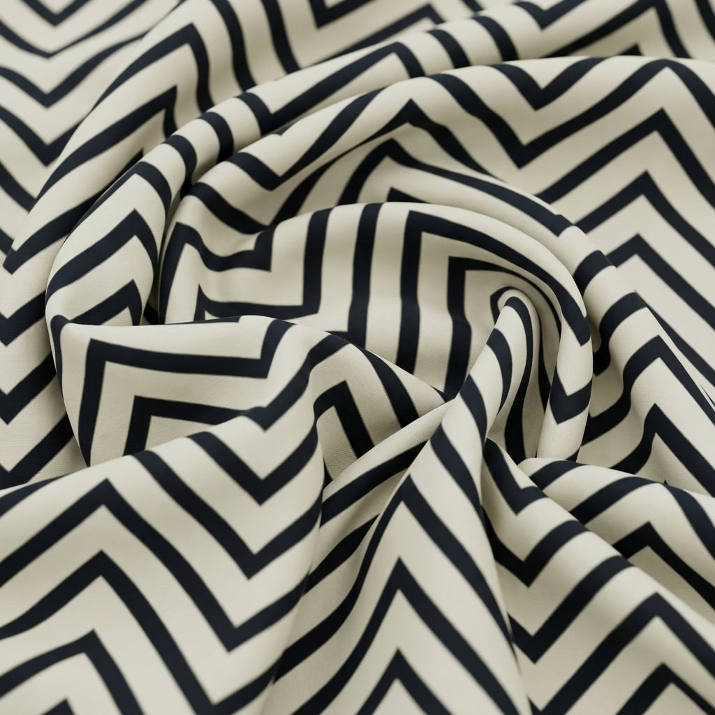 Swirled Chevron Off White Chevron Crepe Fabric