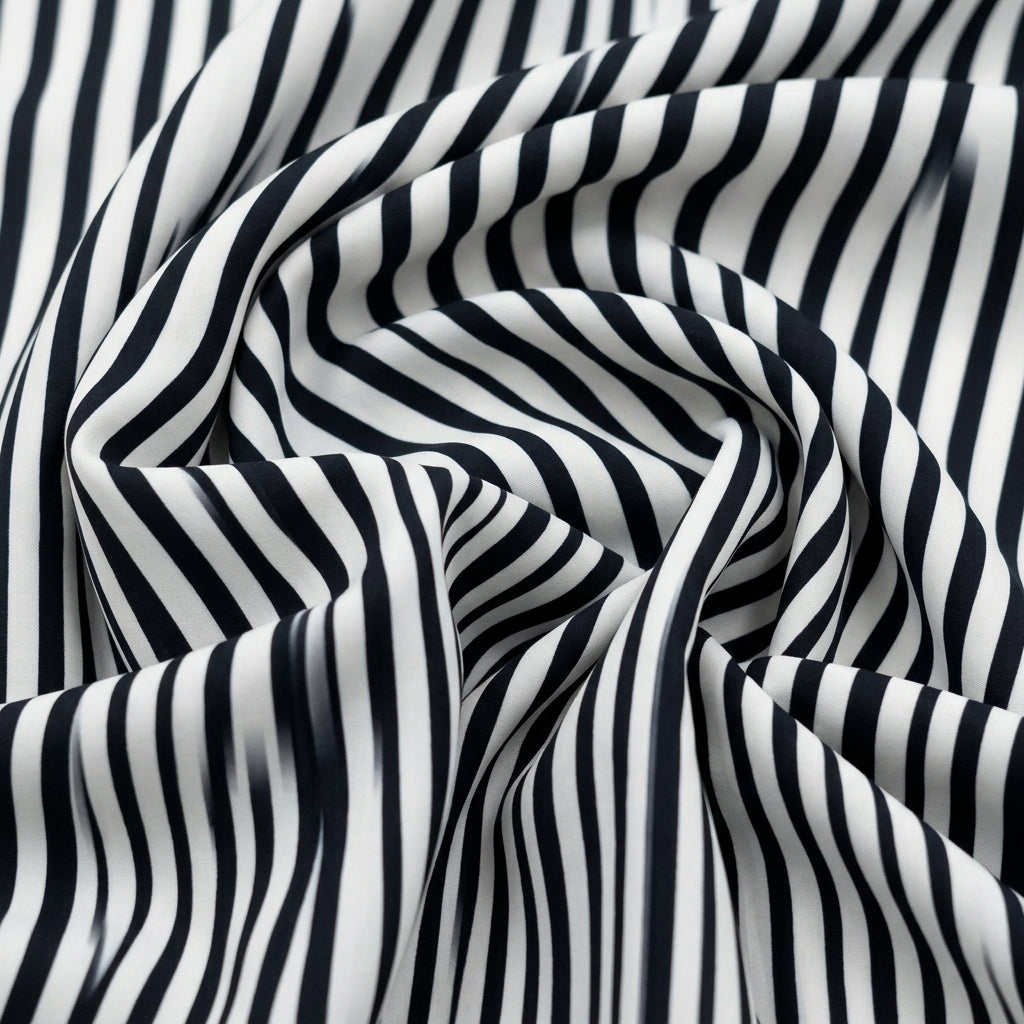 Swirled Stripes Off White Stripes Crepe Fabric