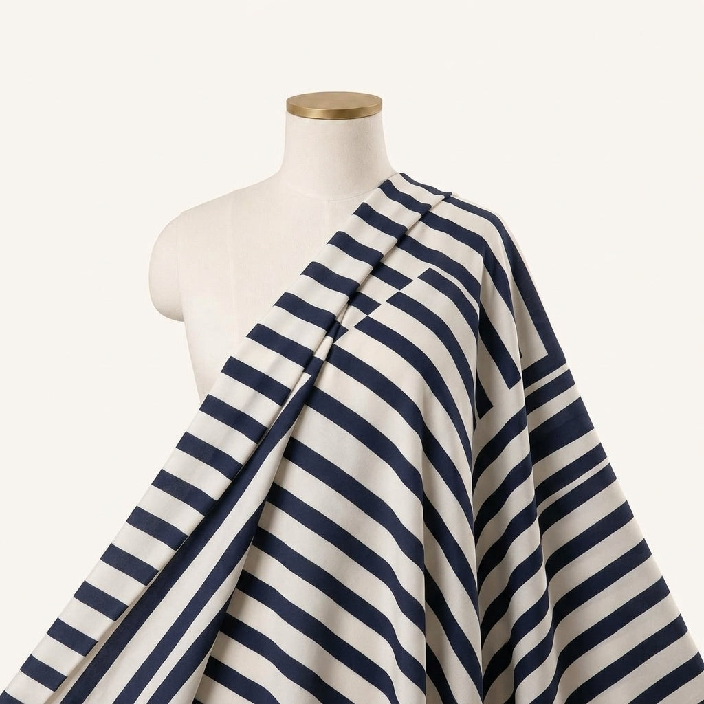 Stripes Off White Stripes Crepe Fabric Draped as a saree