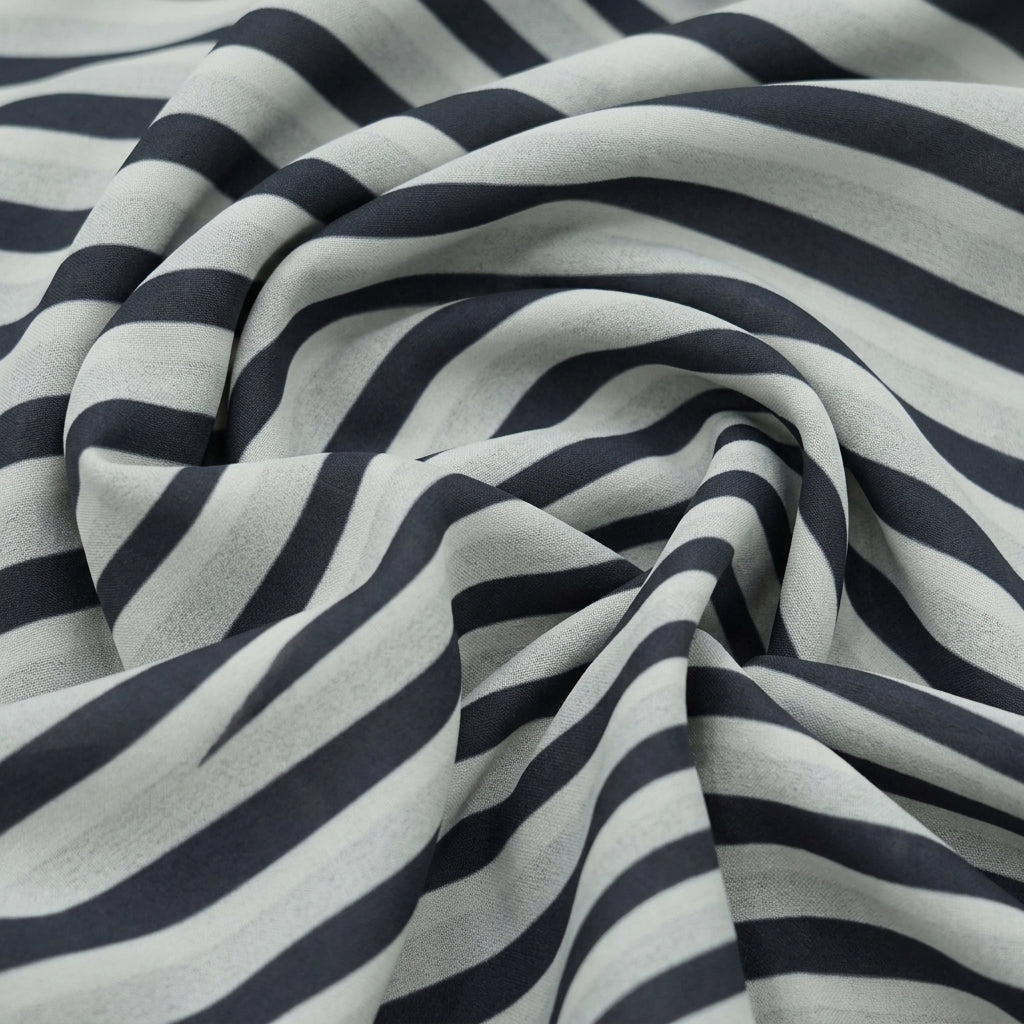 Swirled Stripes Off White Stripes Georgette Fabric