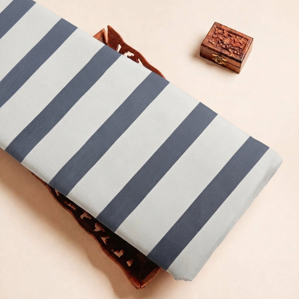Folded Off White Stripes Georgette Fabric Highlighting and Texture