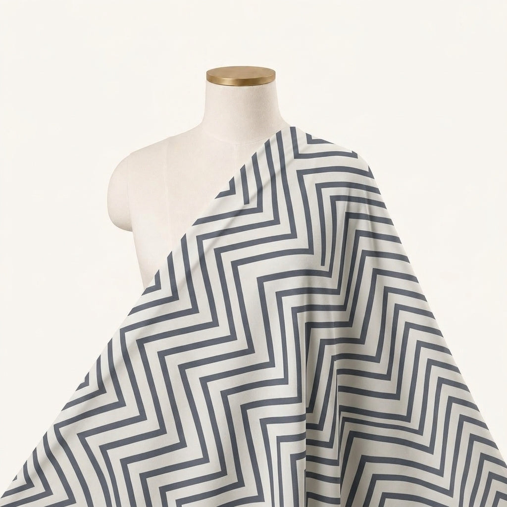 Chevron Off White Chevron Georgette Fabric Draped as a saree