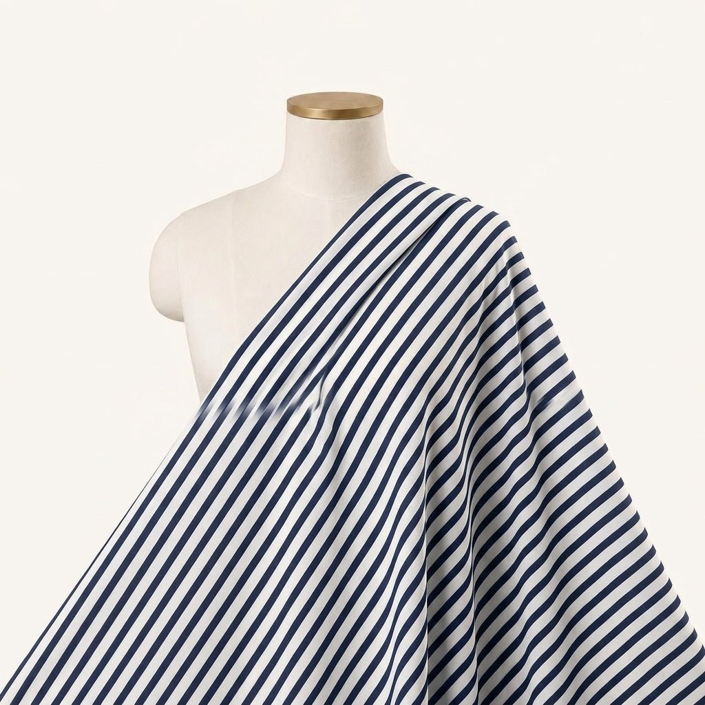 Stripes Off White Stripes Georgette Fabric Draped as a saree