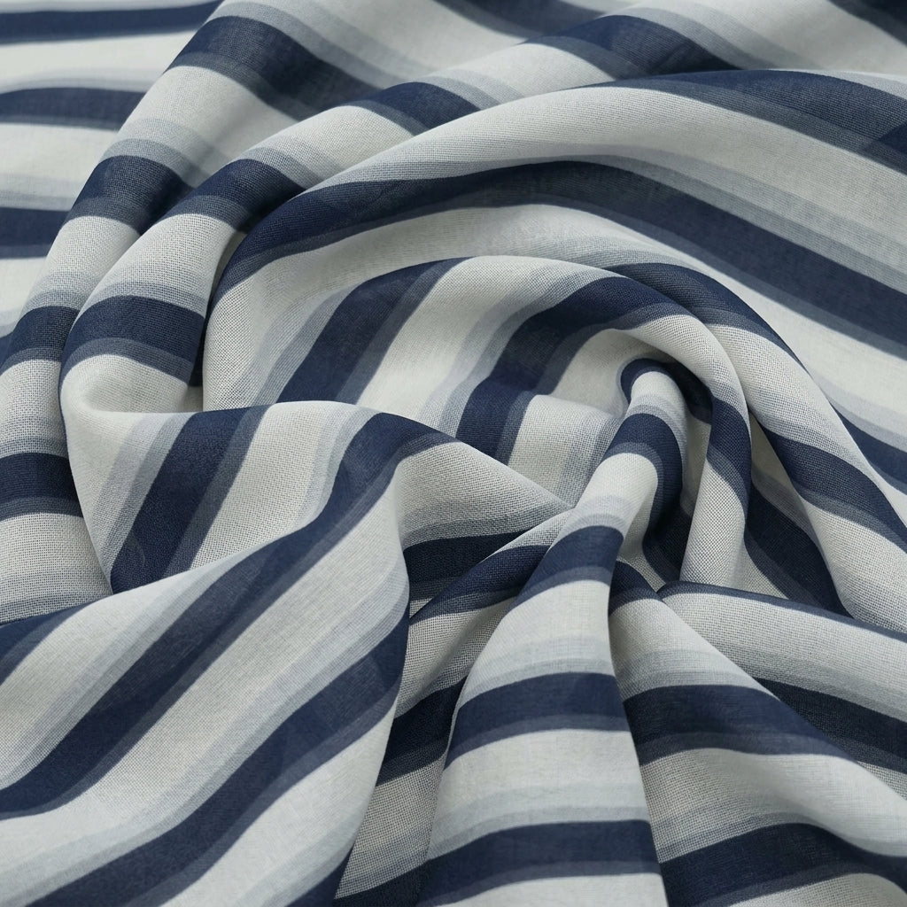 Swirled Stripes Off White Stripes Georgette Fabric