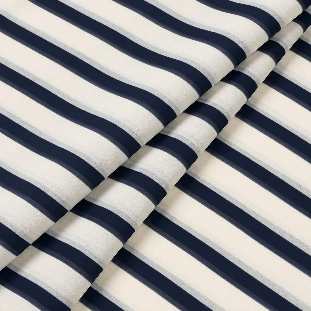 Folded Stripes Off White Stripes Georgette Fabric