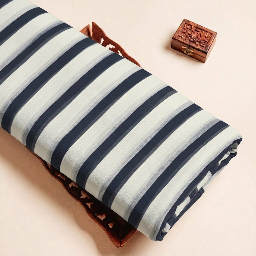 Folded Off White Stripes Georgette Fabric Highlighting and Texture