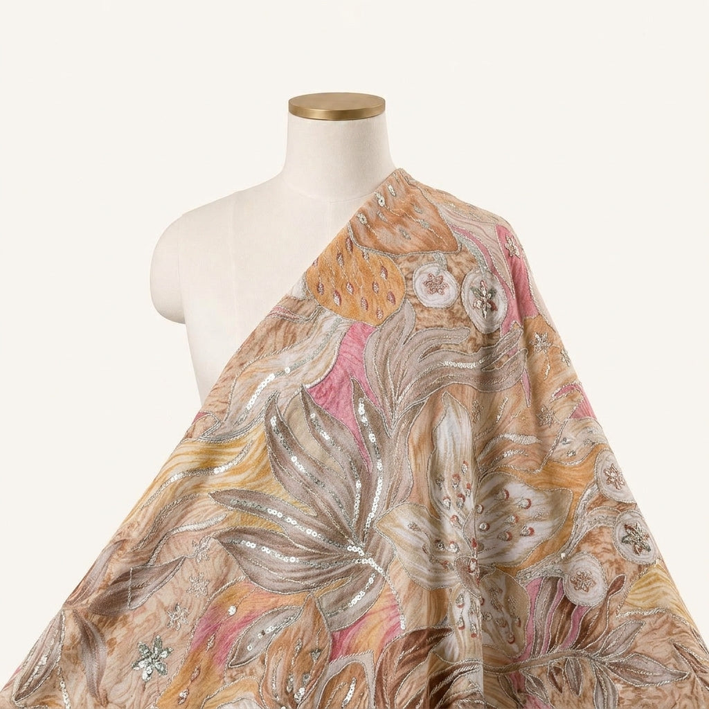 Embroidery Beige Embroidery Crepe Fabric Draped as a saree