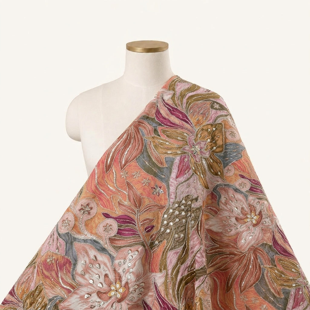 Embroidery Pink Embroidery Crepe Fabric Draped as a saree