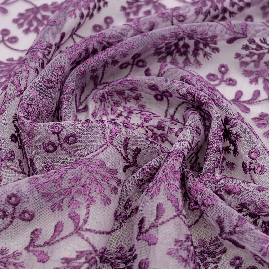 Swirled Embroidery Wine Embroidery Lace Fabric