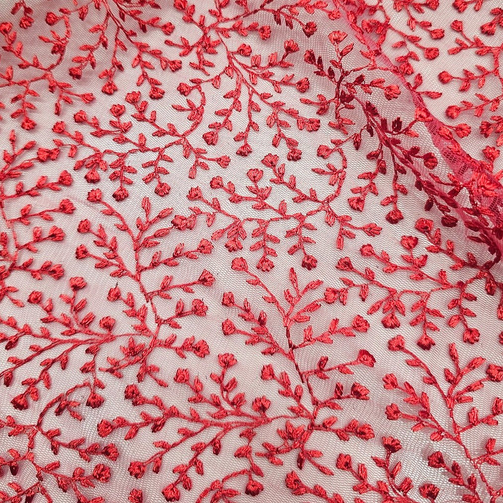 Red Embroidery Lace Fabric - EA5098 - EA5098 - Flat fabric