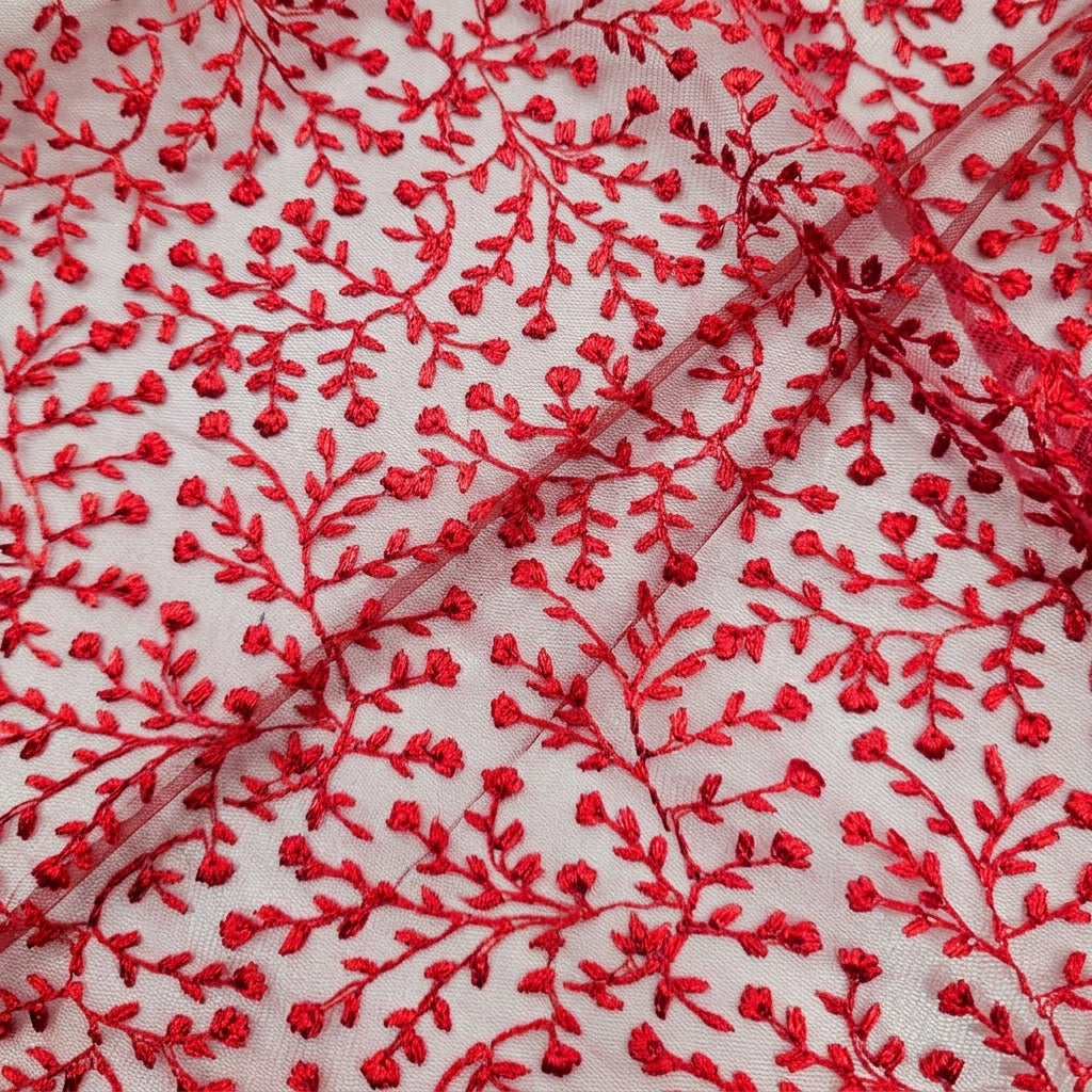 Folded Embroidery Red Embroidery Lace Fabric