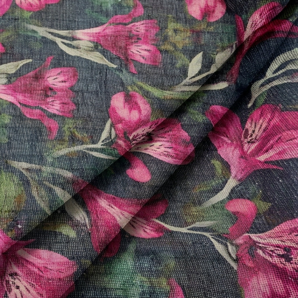 Folded Printed Floral Black Printed Floral Jute Fabric