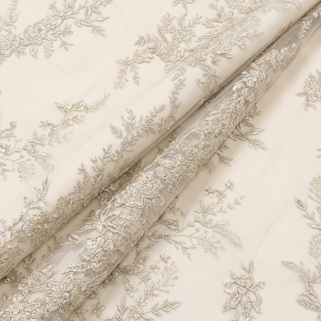 Folded Embroidery Beige Embroidery Net Fabric