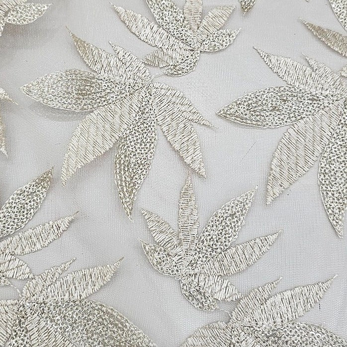 Beige Embroidery Net Fabric - EA5140 - EA5140 - Flat fabric