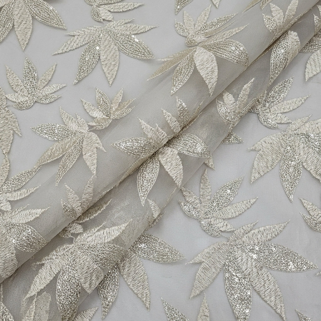 Folded Embroidery Beige Embroidery Net Fabric