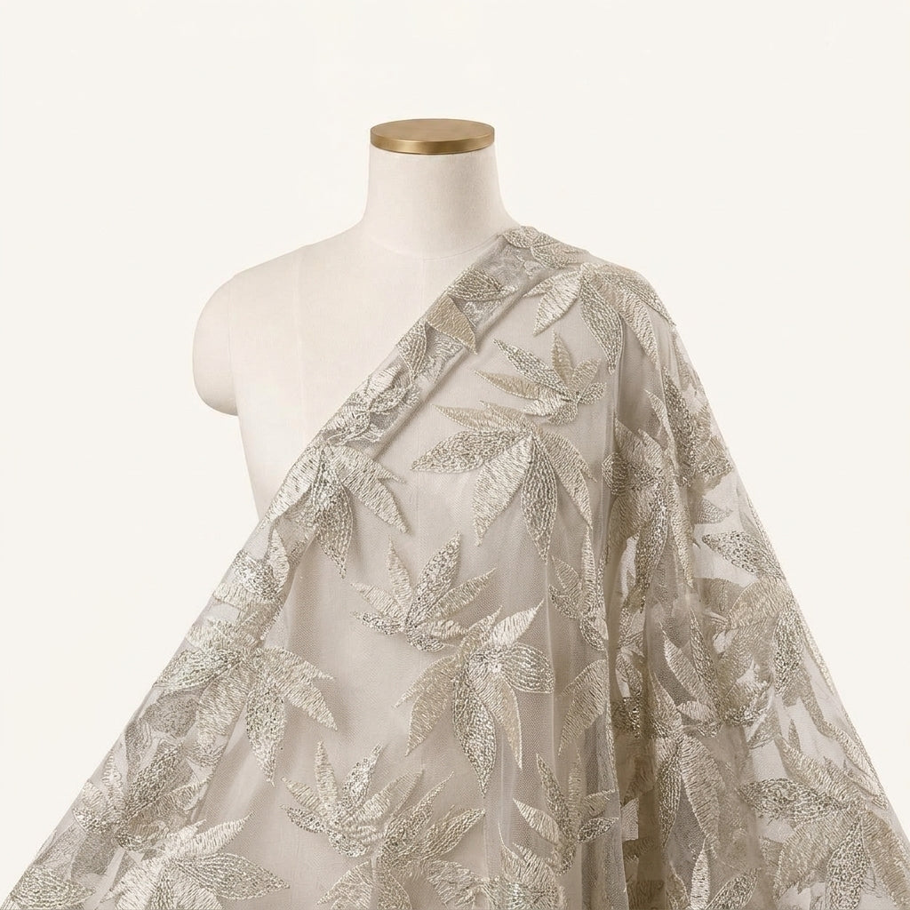 Embroidery Beige Embroidery Net Fabric Draped as a saree