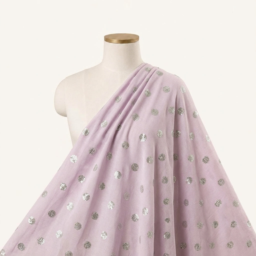 Embroidery Baby Pink Embroidery Chinnon Fabric Draped as a saree